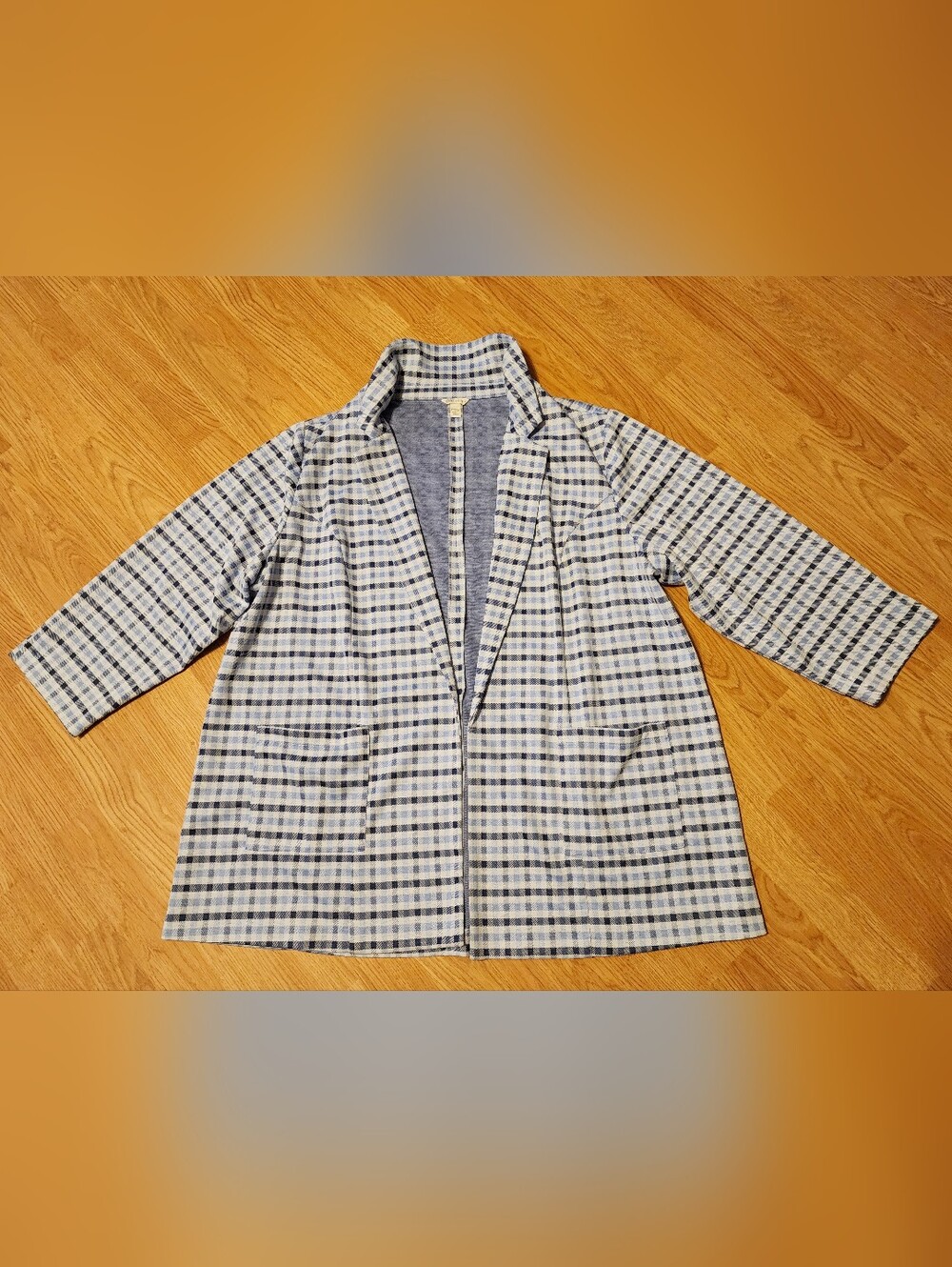 Cato Women’s 22/24W Blue Plaid Open Front Blazer Cardigan Jacket EUC